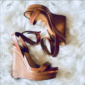 COPY - BCBG MaxAzria Brown Leather Strap Wedges